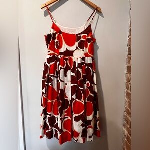 Vibrant Red and Brown Patterned Dress